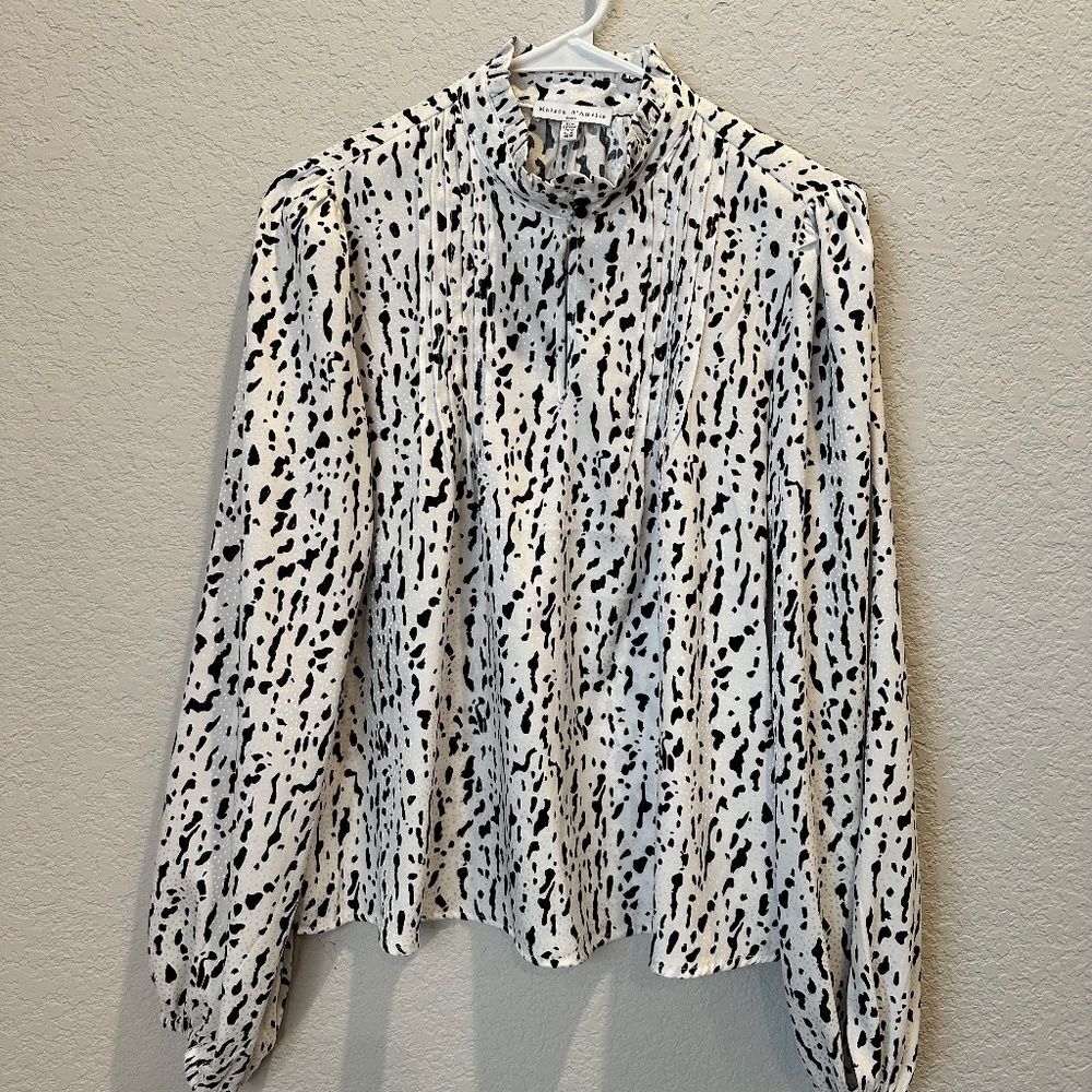 Maison d’ Amelie White & Black Spotted Animal Print High Neck Blouse - Size M